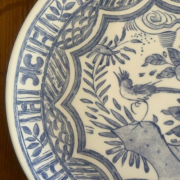 Gien Oiseau Blue Botanical Faience 12" Chop Plate Vintage Cottage Core Wall Art - Picture 3 of 5